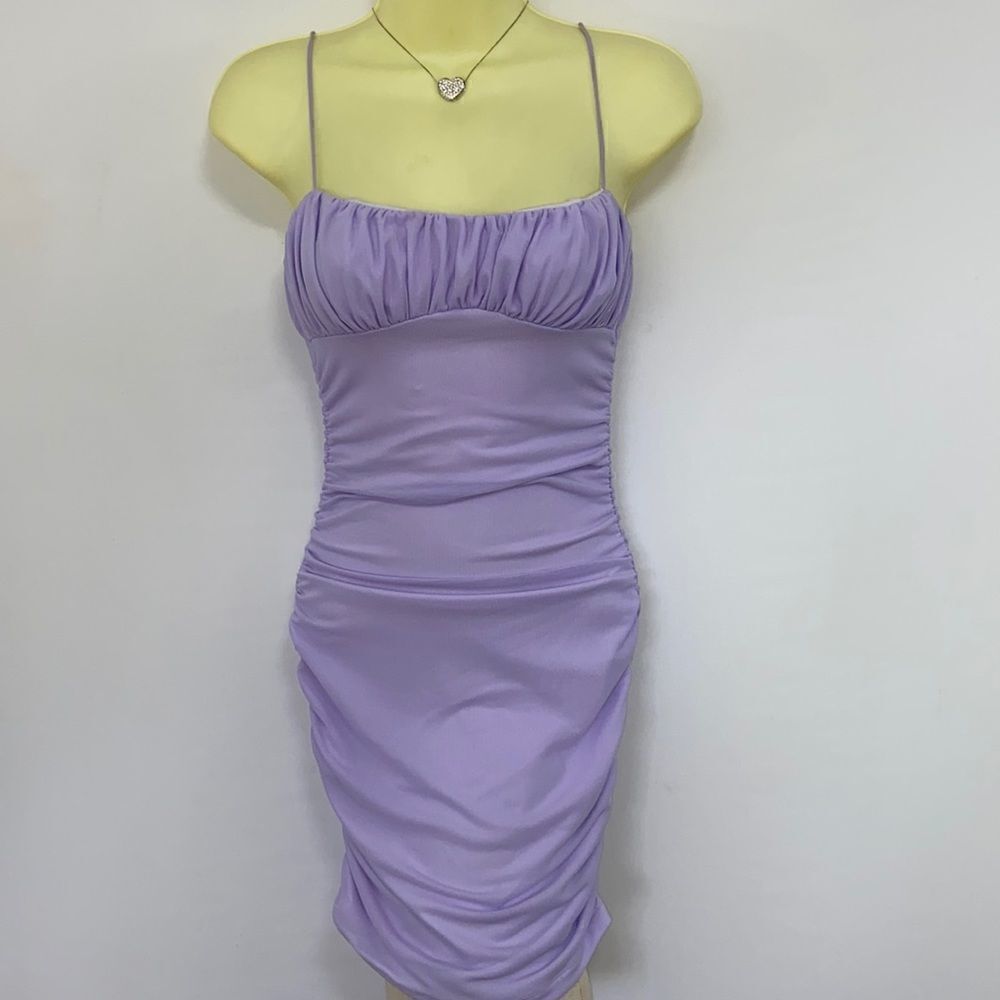 Princess Polly Dress"Penney" Ruched Lilac Mini Dress New With Tag Sz 2